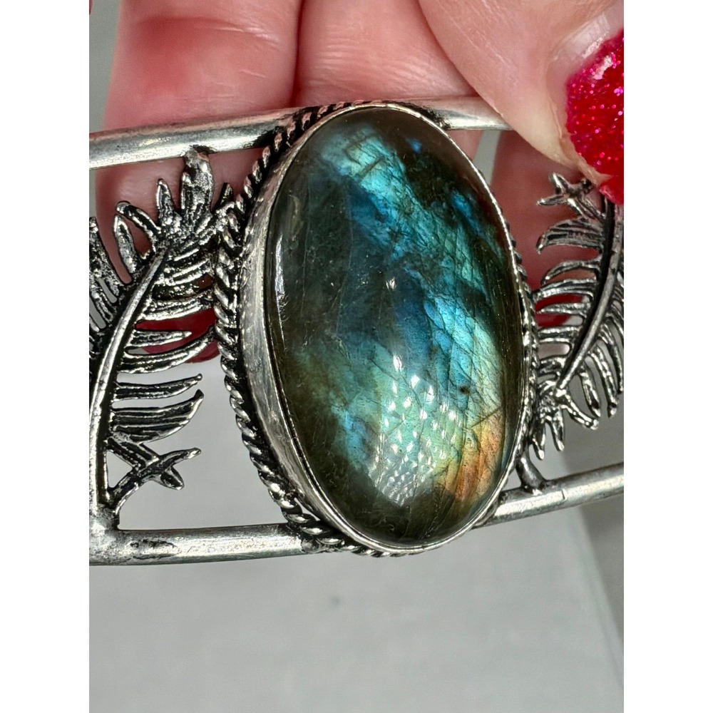 ✨ Labradorite Flash Statement Gift Set • Cuff + Earrings - Picture 2 of 8